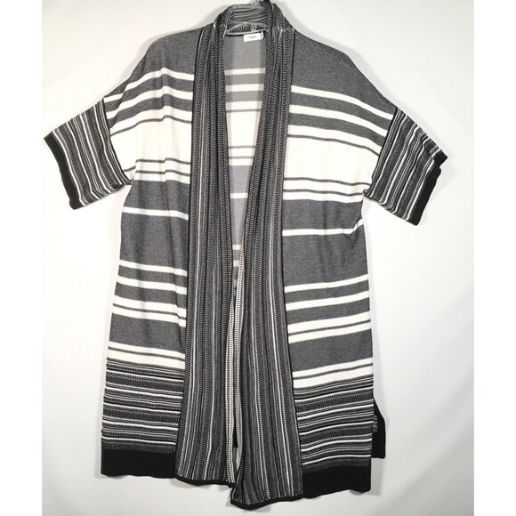 VINCE Women's Short Sleeve Open Front Long Striped Cardigan Black White SZ Small - Picture 6 of 13